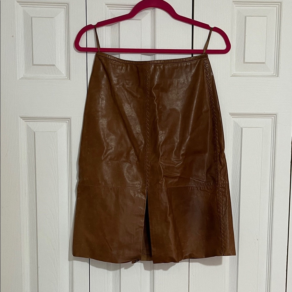 Vintage Banana Republic Brown Leather Midi Skirt - Classic A-Line